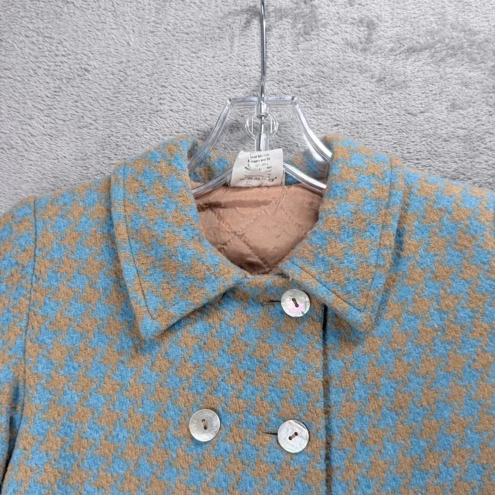 Charabia Paris Coat Girls 4‎ Blue Brown Houndstooth Wool Double Breasted French